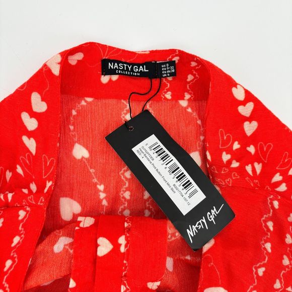 Nasty Gal Red Heart Bandana Print Button Front Mini Skirt Sz 0 US Valentine Love - Picture 4 of 7